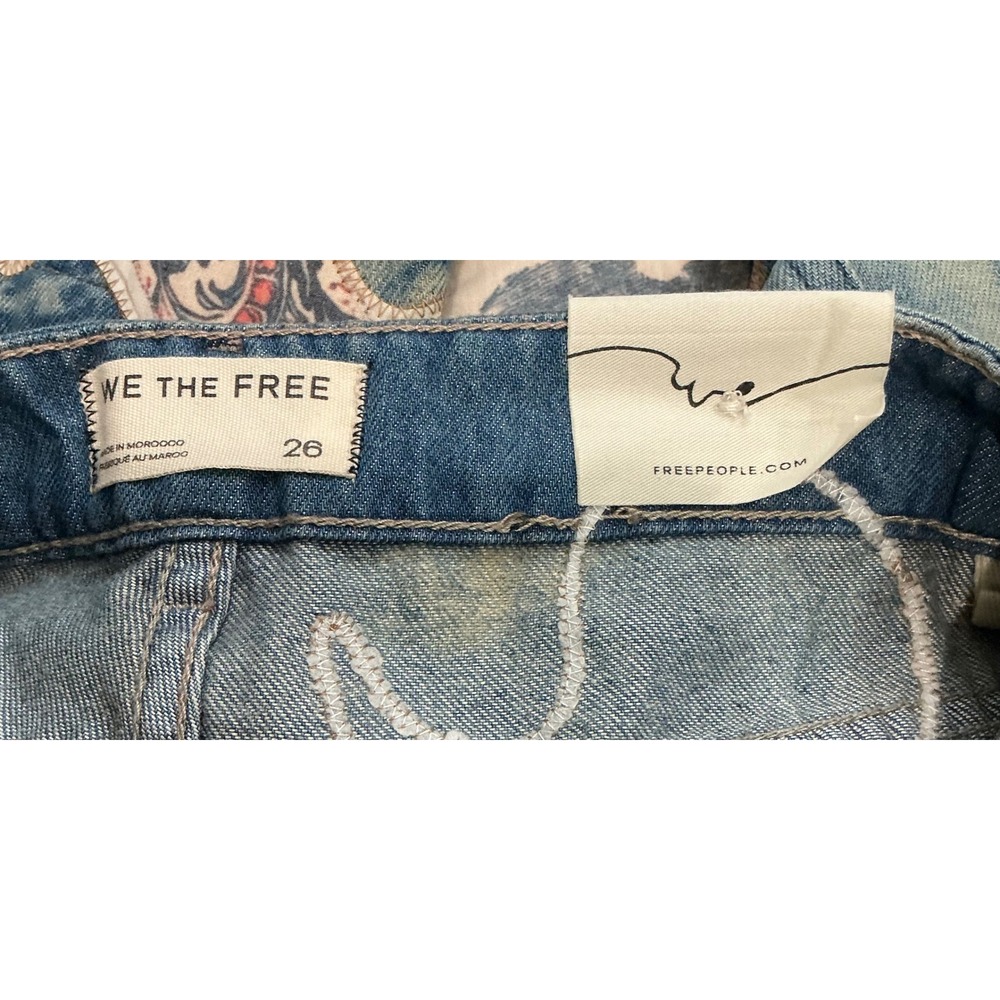 Free People Flying High Patched Jeans We The Free Embroidered Free‎ Birds 26 NWT - Picture 8 of 10